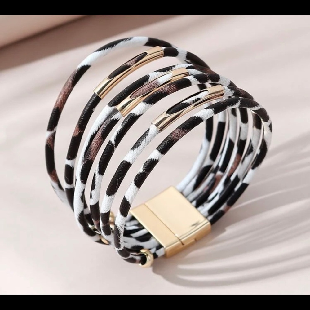 Multi Strand Leopard Cuff Bracelet